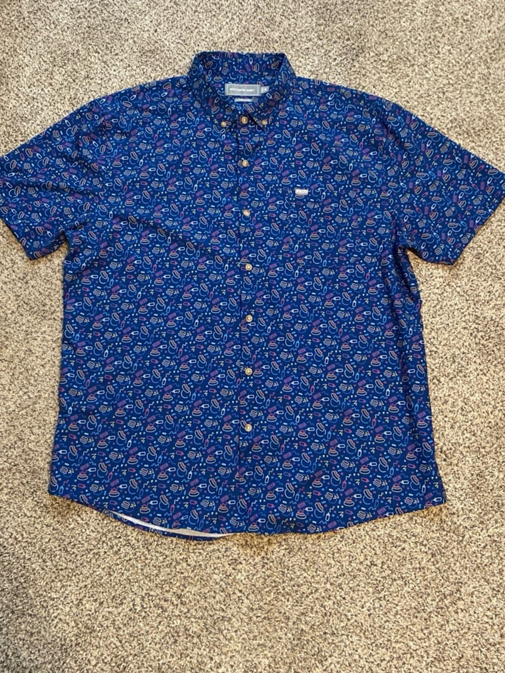The Southern Shirt Company Navy Blue Summer Grilling Short-Sleeve Button-Down